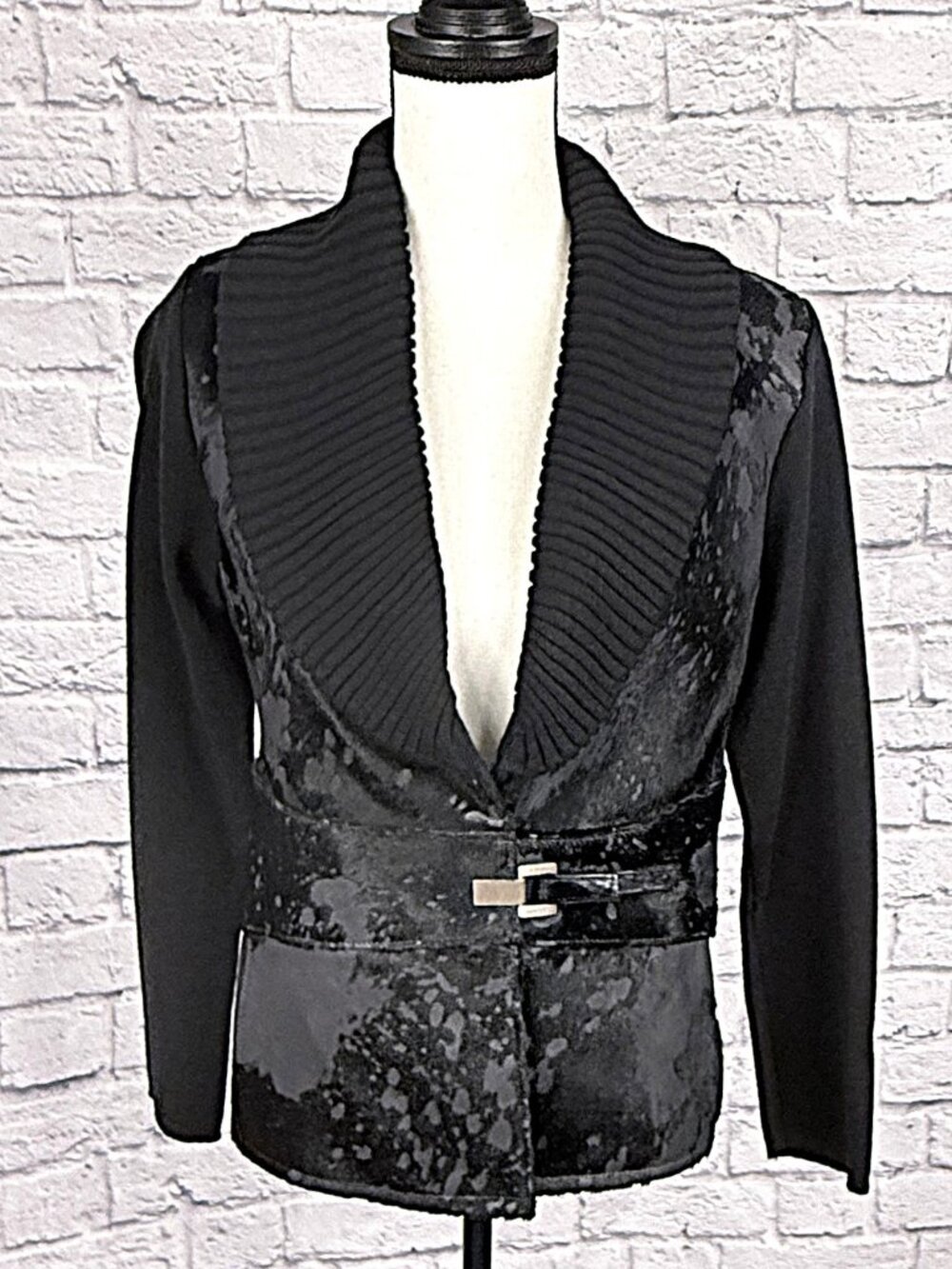 Alejandra Iglesias Real Calf Hair-on-Hide Leather & Wool Knit Belted Jacket Sm